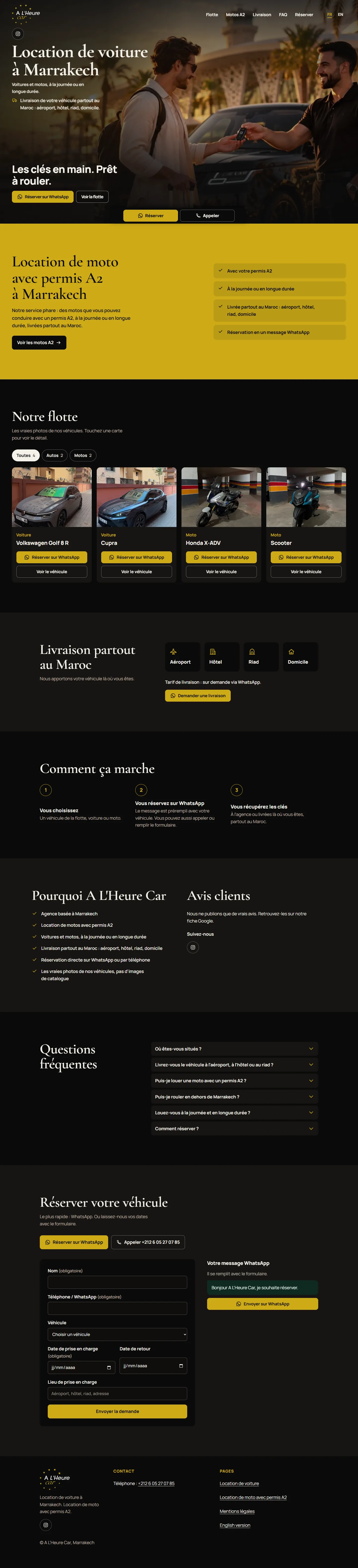 Site Alheurcar : la page d’accueil en entier, qui défile dans l’écran